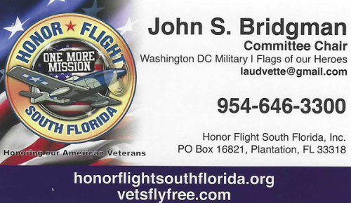 John Bridgman, Honor Flight South Florida CLICK FOR WEBSITE